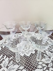 Set of 8 Clear Wine/Champagne Glasses Four Ball Stem on Footed Base 4 5/8″ Tall