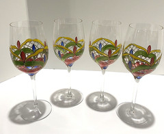 Orleans Romanian Crystal Wine Glasses 4 Colorful Hand-Painted Stained Glass