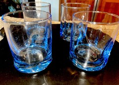 CONTEMPORARY BLUE THUMBPRINT DIMPLE ROCKS GLASSES SET OF 4