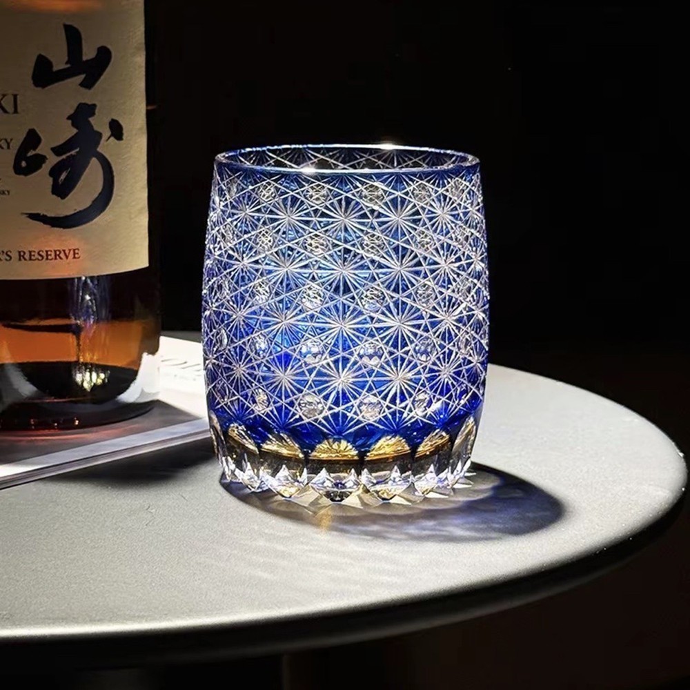 Whisky Glass Tumbler Japanese Style Edo Kiriko Glass Hand Cut To Clear11oz/330ML