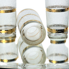 Mid Century Culver 22K Gold Highball Glasses Icicle Pattern Set of 5 Tumblers