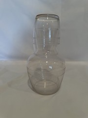 Vintage Clear Glass Hand Etched Carafe and tumbler set.