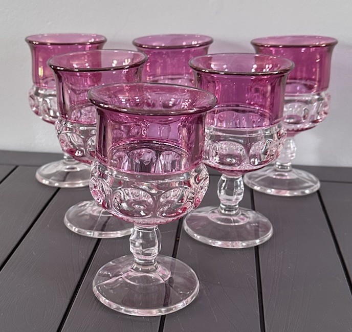 Set of 6 Kings Crown Cranberry Flashed Glass Water Goblets 5.75 Inches Tall