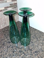 Vintage Set of 3 Tall Stemmed MCM Glasses, Juniper Seafoam Teal Green Flute