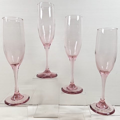 (4) Libbey Premiere Pink Fluted Champagne Glasses Set Vintage Stemware Retro Lot