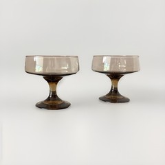 Set of 2 MCM Libbey Tawny Accent Champagne Glass/Tall Sherbet Brown Gla