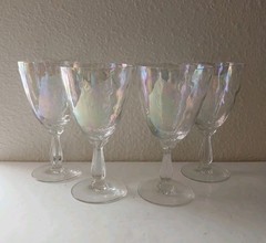 Fostoria Crystal Pearl Shell Iridescent Water Wine Goblet Glass 6 1/4” Set of 4