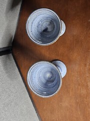 Deneen Pottery Stamped Pair of Blue&White Wine Cordial Aperitif Goblets