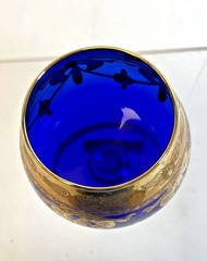 Vintage Brandy Cordial Cognac Snifter Cobalt Blue Glass Gold Accents