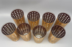 Vintage Culver Cannella Glasses Gold Cane Highball Glasses MCM Set of 8