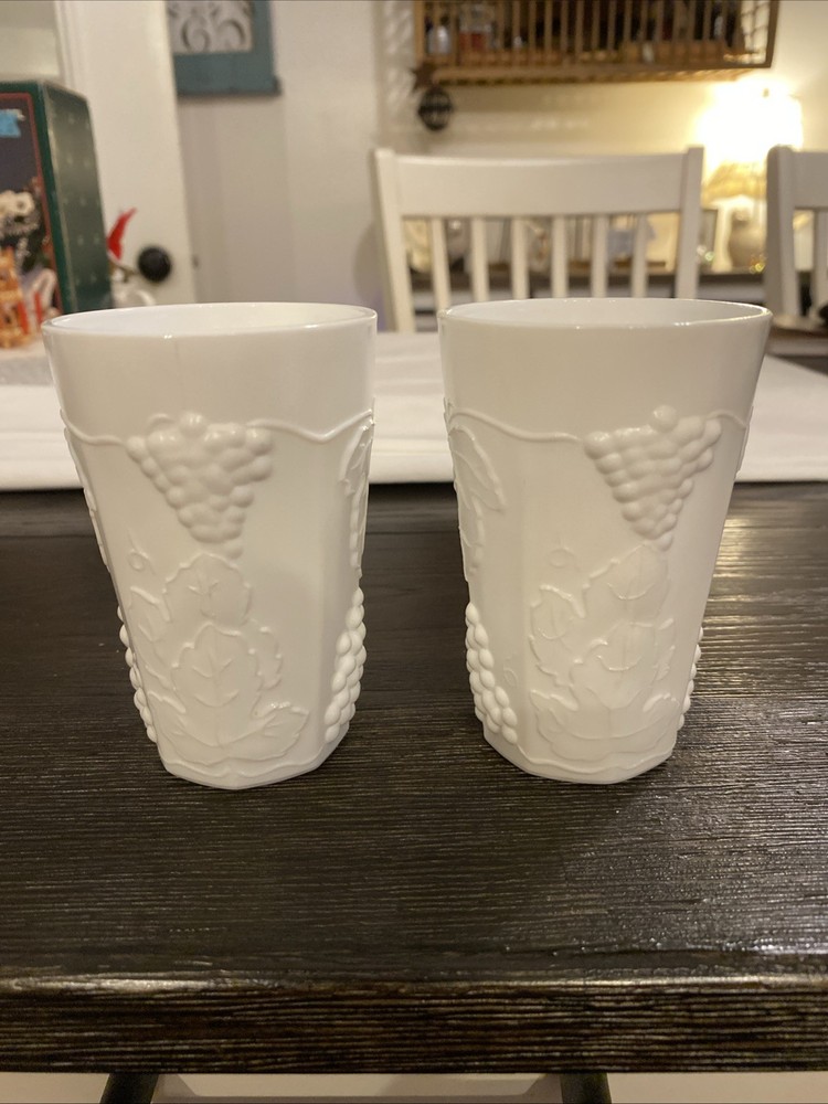 Indiana Colony Harvest Grape Milk Glass – Flat Juice Glass, 4 inch Set Of 2