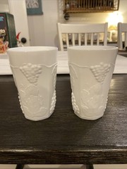 Indiana Colony Harvest Grape Milk Glass – Flat Juice Glass, 4 inch Set Of 2