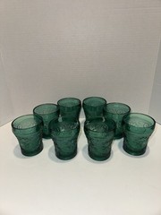 8 Vintage Sandwich Tiara Spruce Green 7 Oz. Juice Glasses 3 1/2”