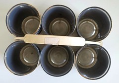 MCM Jeanette Jasperware-style Set Of 6 Blue Greek Hellenic Tumblers Carrier