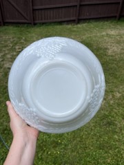 Vintage Anchor Hocking Milk Glass Harvest Grape Punch Bowl Set, 11 Cups