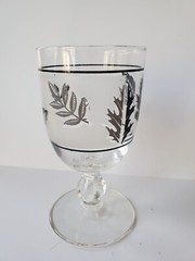 Stem Wine Glasses Silver Foliage Frosted Leaves Clear 5.5” Set / 4 Vintage