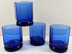 4 Anchor Hocking Essex Cobalt Blue Double Old Fashioned Glasses Octagon