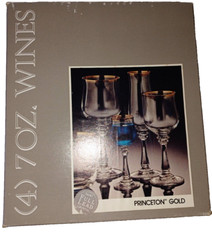 AMERICAN STANDARD SET OF 4 7OZ BLOWN FULL LEADED CRYSTAL GOLD RIMMED NIB
