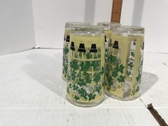 Vintage Set Of 4 Glasses With Ivy Plants Garden Trellis Glasses