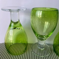 Lot of 4 Artland Iris Sage Green Water Goblets Hand Blown Seeded Bubble Glass