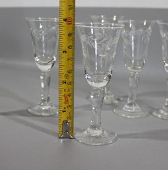 Cordial Etched Frosted Floral & Vine Pattern Cut Glass 4″ Tall Set Of 6 Glasses