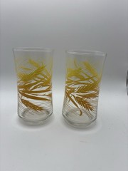 Vintage Libbey Golden Wheat Harvest Pattern Glass Tumbler Set Of 2 Ex Cond