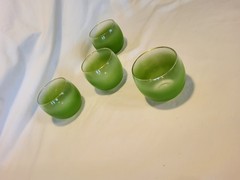 West Virginia Glass 4 Blendo Green Roly Poly Glasses Low Ball (4) Vintage