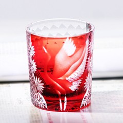 Cut Crystal Whiskey Glass Tumbler Edo Kiriko Drinkware Hand Cut Clear 9oz Red