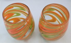 Groovy Retro Orange Green Hand Blown Short Glasses (D19A)