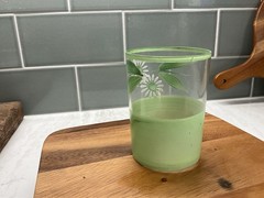 Vintage Frosted Green Glass Tumbler White Daisy Floral Mid Century MCM Unmarked