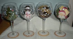Hand Painted Wine Glasses Christmas Theme Holiday Theme 9″ Set Of 4 Long Stem