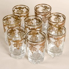 Set of (8) Crystal Tumblers Gilded Etching 6-Ounce Unmarked Victorian