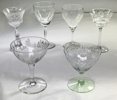 Vintage Mismatched Cocktail Glasses Cordial Wine Champagne Nice Lot Of 6.