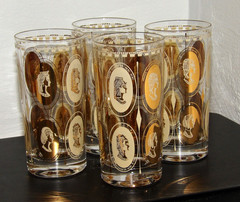 Set of 4 Royal Women Courtesan Highball Glasses Gold MCM Barware