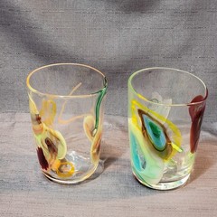 Vtg BBG|Bay Blown Glass Party Cup Pair|Hand Blown Art Glass UV Uranium Star|READ