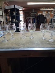 Vintage set of 6 Etched Clear Glass Brandy Snifters, Round, Glossy Finish
