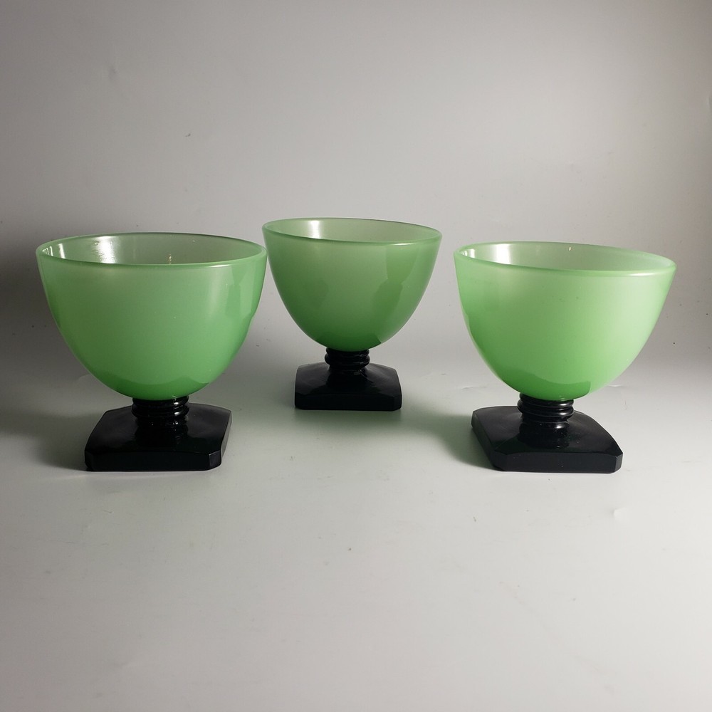 Set of 3 Fenton Jade/Black Elizabeth Sherbets