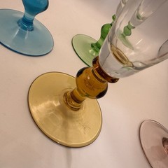 4 Mimosa Crystal Glasses Clear Pink Green Blue Amber Bases Vtg Tall Pilsner Bar