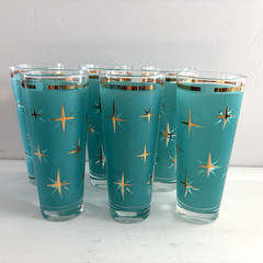 6 Bartlett Collins Atomic North Star Tall Tumblers Highball Glasses Starburst