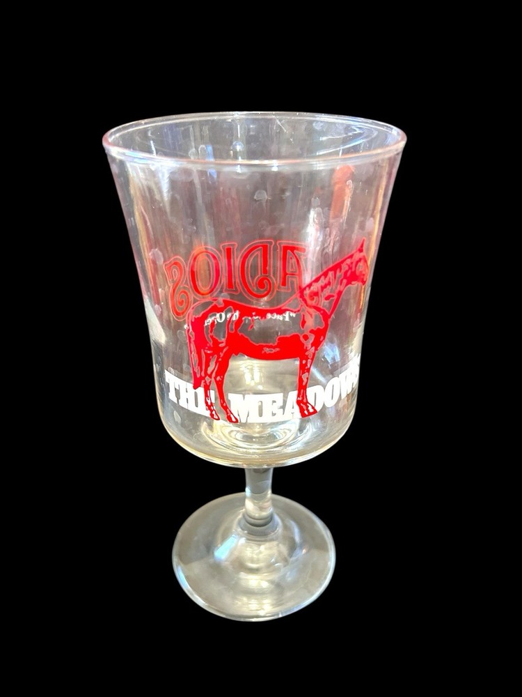 Vtg The Meadows Adios “Pace for the Orchids” Stemmed Glass in Red & White