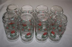 8 Victorian Christmas Cooler Glasses Indiana Glass Tumblers Holly Wreaths in Box