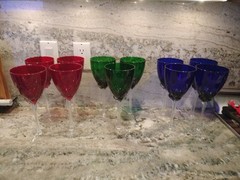Murano Art Glass Hand Blown Clear Ribbed Stem Tall Fine Wine Glasses 9.5”.