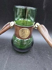 Blown Green Glass Leather Hands Free Cocktail Beer Tumbler Lanyard Medallion VTG