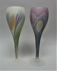 Six Vintage REUVEN ART NOUVEAU Wine or Water Art Glass Stemware, Mixed Sizes