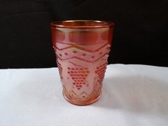 Vintage Fenton Marigold Carnival Glass Lattice & Grape Pattern Tumbler INV2