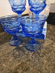 4FOSTORIA GLASS BLUE ARGUS Sherbert Henry Ford Museum Set Of 4~ 5″