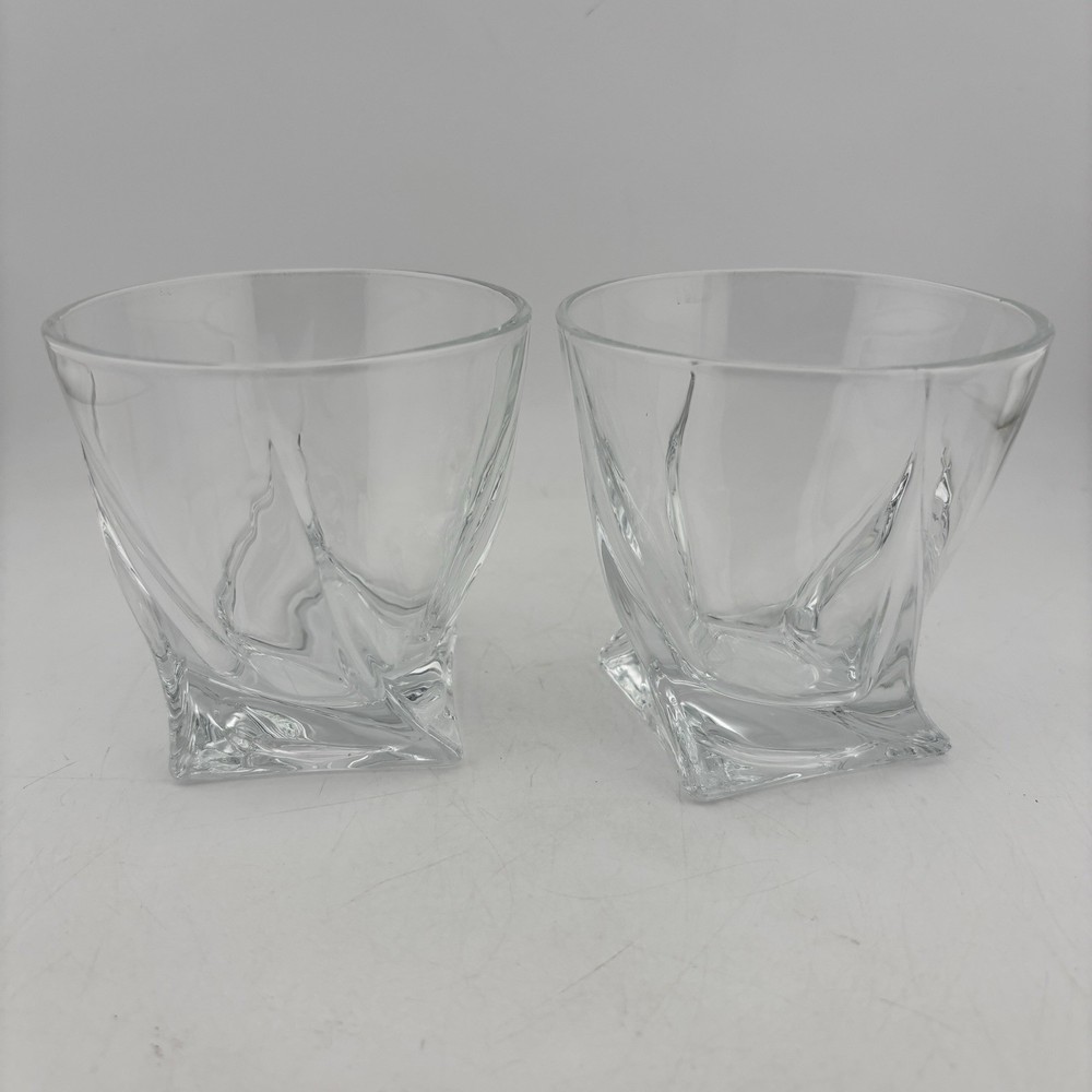 Set of 2 Mikasa Crystal Double Old Fashioned Tumbler Glasses «Motion» Pattern