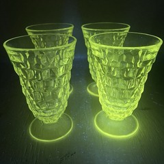 VTG Set Of 4 Fostoria American Cubist Manganese Glass 5.75” Footed Tea Goblets