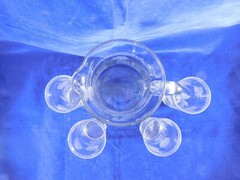 Central Glass Works Tulip and Band Etch Pitcher & 4 Tumblers Clear West Virginia
