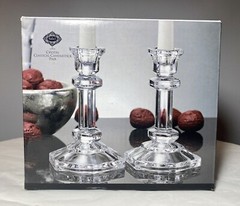 PAIR Shannon By Godinger Classical Hand Cut Crystal Candlesticks 14861 5.75” NEW
